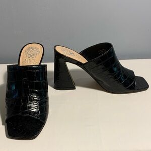 Vince Camuto Black Croco Mule 7.5M Leather EUC 3.75” Heel Style‎ Reckenda